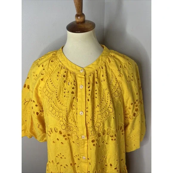By Anthropologie Yellow Tallulah Eyelet Mini Dress XL - Picture 6 of 9